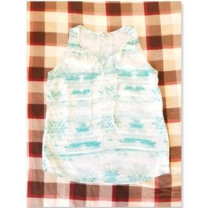 (4/$25) Aqua/white aztec print rayon tank sz S
